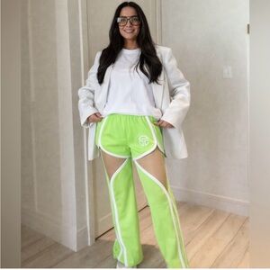 Telfar Neon Green Cut-Out Track Pants with White Trim
